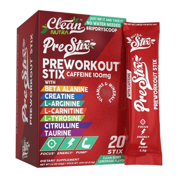 Clean Nutra Pre Stix – Pre-Workout Powder with Creatine Monohydrate,