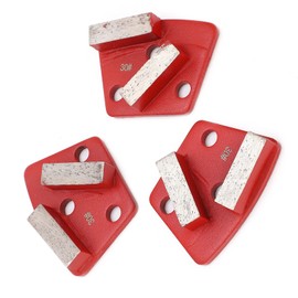 Kodrily 3PCS Grinding Shoes, Trapezoid Grinding Disc Kit, Sturdy Concrete Grinding Disc, Floor Grinding Pad Tools for Grinder Concrete Aggreesive Cutting 2 Long Teeth (Red, 30#)