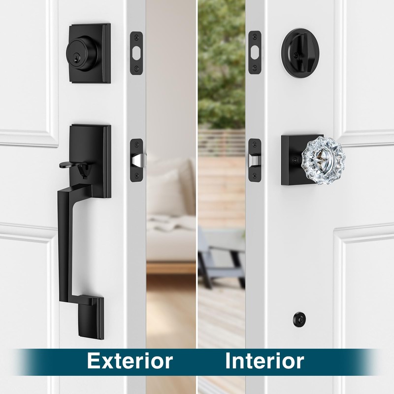 Calzibeno Black Front Door Handle and Deadbolt Set, Front Door