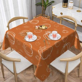 AGAYNA Fall Tablecloth Square 54x54 Inch White Pumpkins Burnt Orange Table Cloth,Stain Resistance Polyester Thanksgiving Day Harvest Table Covers for Kitchen Dining,Small Tablecloth for Party Picnic