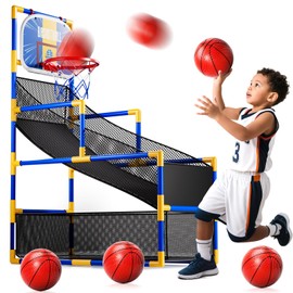 Novaluki Kids Arcade Basketball Game Set with 4 Balls and Air Pump, Indoor Outdoor Basketball Hoop Sports Toy Gifts for Kids Boys Girls 3-12 Years Old, Ideal for Competition and Carnival Party Games