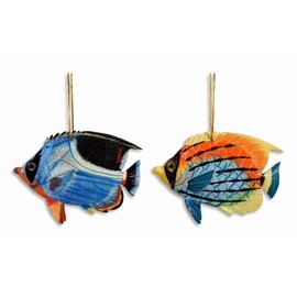 LX Hand Painted Ocean Creature Ornament Tropical Fish 4" (Set of 2)