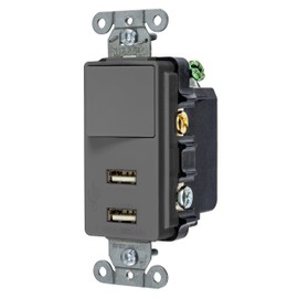 Bryant Electric USBB102GY 15 Amp 125V Decorator USB Switch Combination Charger, Gray