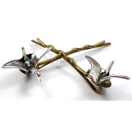 3D Metal Origami Crane with Glass Bead Bobby Pin, Set of 2, Good Luck Birthday Gift Stocking Stuffer