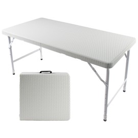 ICSPOID 4ft Imitated Rattan Folding Table Portable Plastic Heavy Duty Indoor Outdoor Picnic Party Dining Camping Tables w/Handle White Black Brown