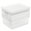 Xowine 6-Pack Plastic Woven Basket with Lids, Lidded Storage Bin,