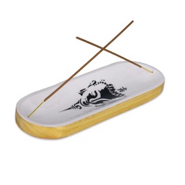Bless-International Traditional-Handmade-Tray-Burner Wooden-Trat-Incense-Stick-Holder Ash-Catcher-Stand for-Aromatherapy-Meditation-Yoga (Black & White Buddha, 11x4x1.22 Inches)