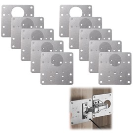 Hinge Repair Plate, 10 Pieces Stainless Steel Repair Kit 9 x 9 cm with Screws Repair Piece for Side Hinge Plate Cabinet Door Repair Plate, Kitchen Hinge Repair Plates