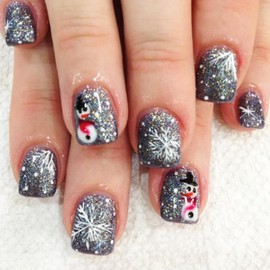 24 Pcs Winter Press on Nails Short Square Christmas Fake Nails with Glitter Designs Snowman Snowflake False Nails Glue on Nails Full Cover Artificial Nails for Women Girl Nail Decoration