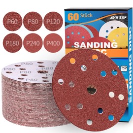 ALPXUXP Sandpaper 150 mm Velcro 60 Grit 15-Hole Sanding Discs Professional for Round Orbital Sanders (Pack of 50)