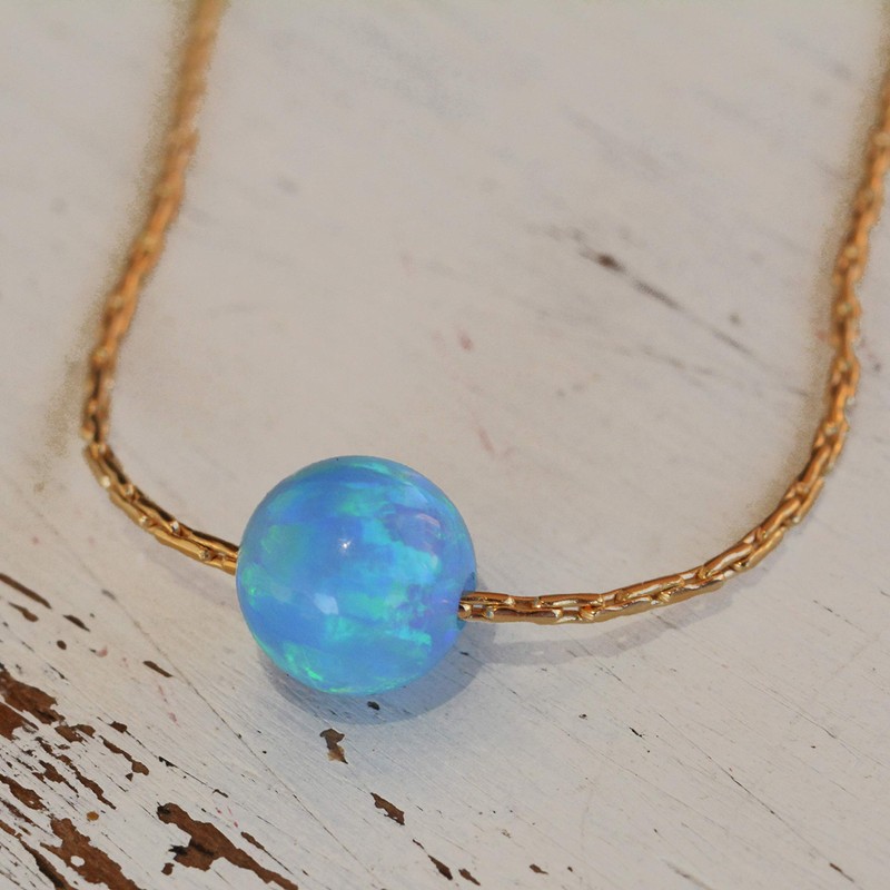 Blue Opal 14K Gold Filled Opal Bead Necklace Length 41cm+5cm