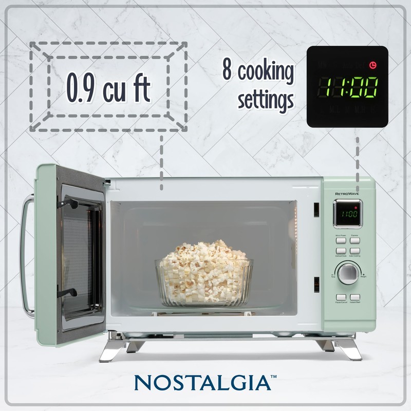 Nostalgia MCMO9FTSG Mid-Century Retro 0.9 Cu. Ft. 900-Watt Countertop Microwave