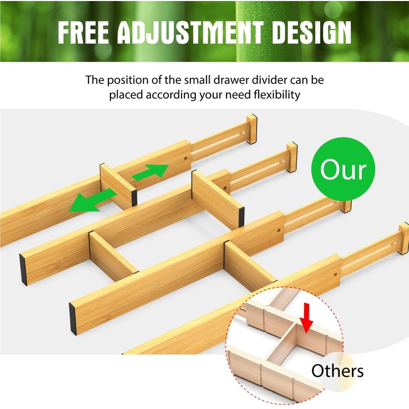 ANTOWIN Bamboo Drawer Dividers Organizers, Drawer Separators Splitter,13-17 inches Long