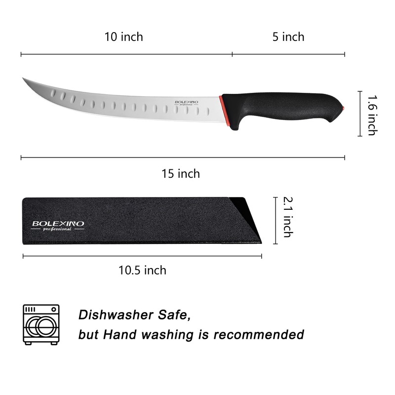 BOLEXINO 10-inch Curved Breaking Knife W/Sheath & SoftGrip Handle, Sharp