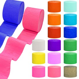 15 Rolls Crepe Paper Colourful Crepe Ribbons Rainbow Multicoloured Paper Craft Crepe Streamer Wedding Carnival Party Decoration Wedding Decoration Birthday Party Decoration 4.5 cm x 25 m