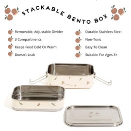 Maison Rue Stainless Steel Lunch Box | Leak-Proof 3 Compartment Bento Box