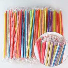 Small Jumbo Smoothie Straws, Chetexus 200pcs Colorful Disposable Straw Plastic Milkshake Straw, Individually Wrapped Straws for Bubble Tea (0.24" Diameter and 9.45" Long)