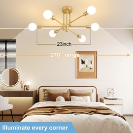 Biewalk Modern Chandelier Ceiling Light Fixture, 6-Light Sputnik Dining Chandeliers 31.18" Gold and Black Chandelier Over Table, Mid Century Lights Fixture for Dining Room Living Room Kitchen Island