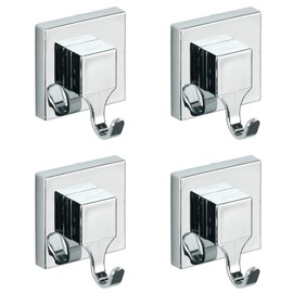 WENKO Vacuum-Loc Square Hook Set, Set of 4, No Drilling Required, Towel Hooks for Kitchen, Bathroom & the Whole Household, Easy to Install, 4 Coat Hooks Made of ABS Plastic, 6 x 7 x 5 cm, Chrome