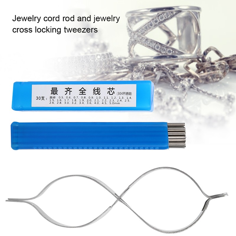 30pcs Metal Jewelry Cored Rod with Jewelry Cross Locking Tweezers