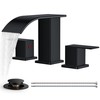 FORIOUS Waterfall Bathroom Faucets, Black Bathroom Faucet 3 Hole, Widespread
