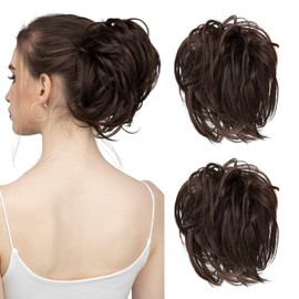 Slzhds 2 Piezas Extensión de Moño de Pelo Rizado Desordenado, Chongos Postizos de Cabello, Postizo de Cabello Natural, Extensiones de Cabello Natural, Moños de Pelo Rizado con Ondas Elásticas, Sintético, Ondulado Moño Desordenado, Pelucas para Mujer Cabe