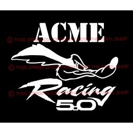 The Vinyl Shop ACME RACING Wyle E Coyote 5.0 Mustang Hot Rod, Race, NHRA, Rat Rod decal sticker