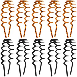 Hapdoo Zig Zag Headbands, 10pcs Zigzag Headband for Women Non-Slip Plastic Hairbands with Teeth, Zig Zag Head Band for Teen Girls Men, Black & Tortoiseshell Classic 90s Hair Accessories
