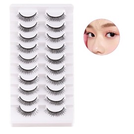 10 Pairs False Eyelashes, Natural Look Short Eyelashes, Cat Eyes, Faint Faux Mink Lashes, Soft 3D Fake Eyelashes (7031)