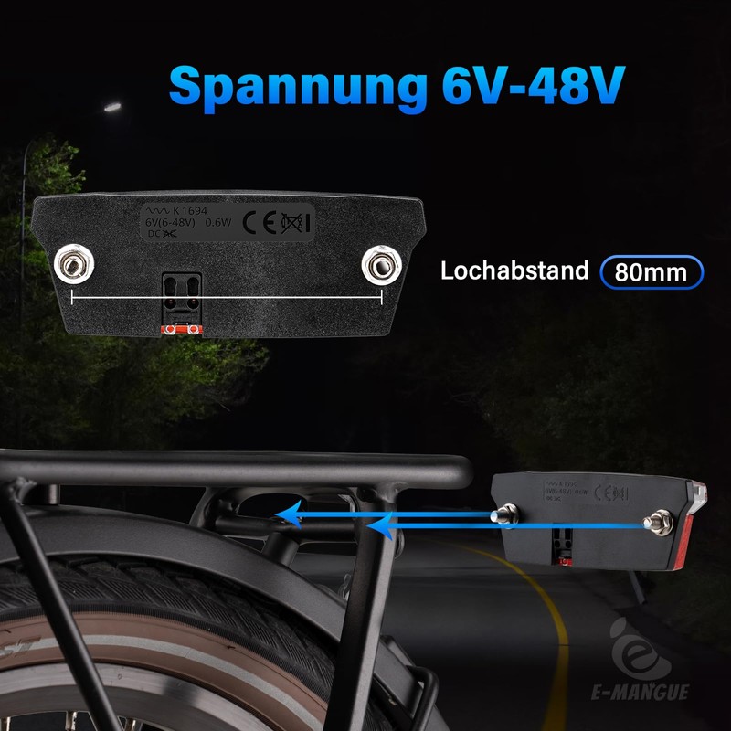 E-Mangue LED Bicycle Pannier Rack Light with Reflector, StVZO Approved
