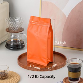 Roppolo 50 Pcs 0.5lb Orange Long Coffee Bean Bags with Valve, Easy Tear Open & Repeating Sealed Zipper, Heat-Seal Stand Up & Flat Bottom Coffee Bag, 8oz Capacity 5.1x7.8 Inch