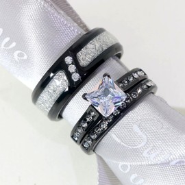 lvrong Couple Rings His Her Wedding Ring for Him and Her Matching Rings 1CT AAA CZ Black Ring