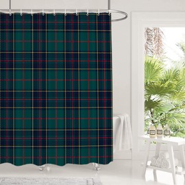 Shrahala - Cortina de ducha decorativa de tartán a cuadros, tela escocesa verde, tela de sarga tejida para decoración de baño, fibra de poliéster, impermeable, con anillos de plástico, para ducha,