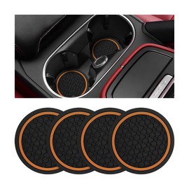KHGUZ 4PCS Car Cup Coasters, Non-Slip Automotive Insert Cup Holder Pad, Waterproof Dustproof Vehicle Interior Decorative Embedded Drink Mat Accessories, Universal for RV, SUV, Truck (Black/Orange)