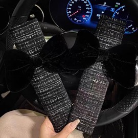 Zigihos 2 PCS Seat Belt Cover Pad, Bow Seatbelt Covers for Women, Soft Seat Belt Cover, Seatbelt Cushion, Car Seat Strap Pads (Black-B)