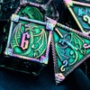 ARUOHHA Metal DND Dice Rainbow Green Dragons Dice Set with