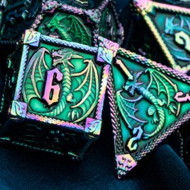 ARUOHHA Metal DND Dice Rainbow Green Dragons Dice Set with Gift Box, Role Playing Game D&D Dice Dungeons and Dragons Polyhedral Dice RPG D and D Dice D20 D12 D10 D8 D6 D4