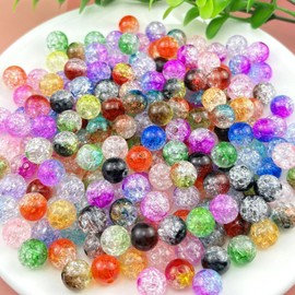 Jmassyang 100 Pieces 12mm Acrylic Crackle Beads Crystal Round Plastic Spacer Bead for DIY Decoration Necklaces Bracelets Earrings Jewelry Making(Multicolor)
