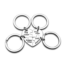 Ximalun Sister Brother Keyring Gifts 4pcs Split Heart Sister Brother Matching Keyring Little Brother Gifts from Sister Christmas Birthday Gifts Family Gifts for Sister Brother