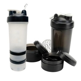 Fittify Protein Shaker Bottle with Storage Compartments | Pre-Workout, Protein, Supplements | 16.9 oz (500 ml) [Black]