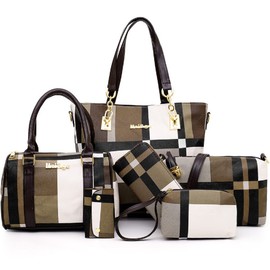 YOUNXSL Bolso de mano de poliuretano para mujer, 6 unidades, bolsa de hombro, bolsa cruzada, bolso, embrague, bolsa de llaves, bolsa de moda con asa superior, Azul / Patchwork, Talla unica