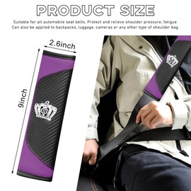 Gasedin 2 PCS Car Seat Belt Cover, Carbon Fiber Leather Seat Belt Pads with Bling Rhinestone Crown, Seatbelt Protector for Your Neck & Shoulder, Universal Interior Car Accessories (Black+Purple)