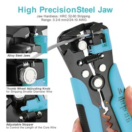 Power Conjoint Wire Stripper, 8" Automatic Wire Crimping Pliers Multi-Function Cutting and Crimping Tool for 10-24 AWG Stranded Wires - Essential DIY and Pro Use (WS-AU-B)