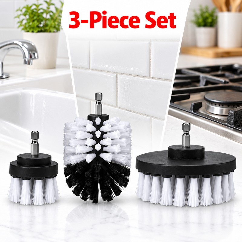 3-Piece Drill Brush Attachment Set, Nylon Power Scrubber Brushes for
