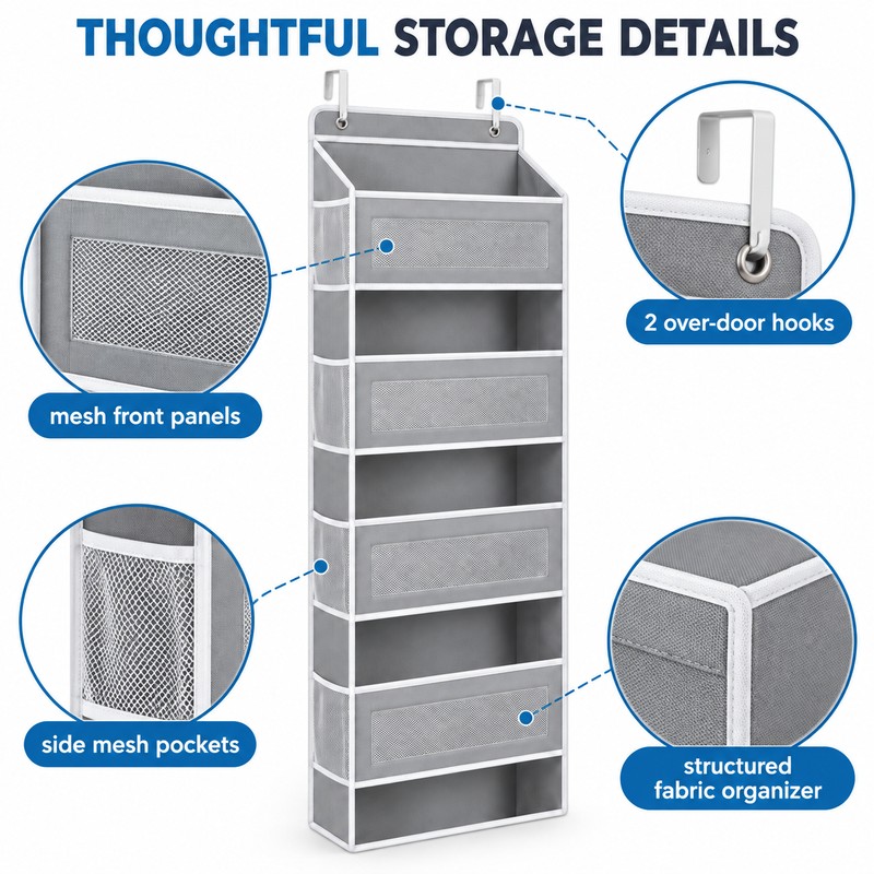 5-Shelf Over-the-Door Hanging Organizer for Bedroom and Bathroom – Anti-Tilt
