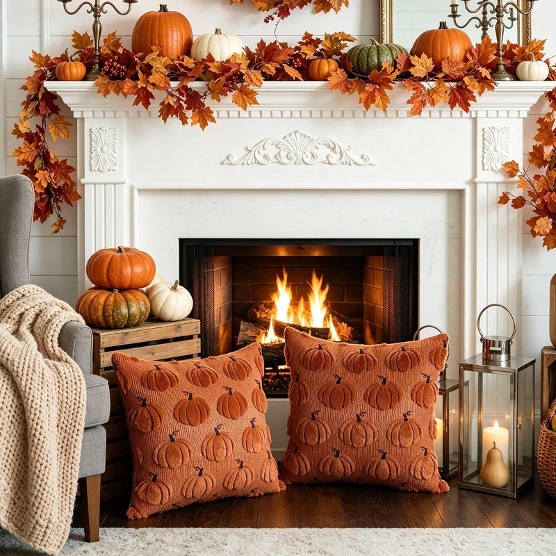 Benjia Autumn 20x20 Cushion Covers Set of 2, Fall Pumpkin