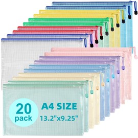 Mutsitaz 20 Pack A4 Plastic Wallets File Bags, A4 Document Wallets with Zipper, Document Folder, Zip Lock Bags, Document Zipper Bags, Zip Plastic Folder for School, Travel, Home, Office
