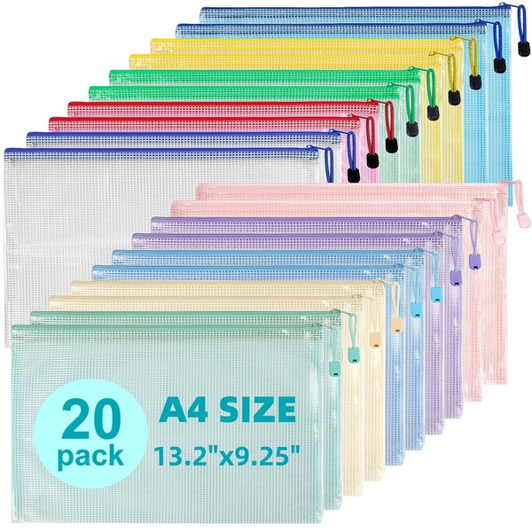 Mutsitaz 20 Pack A4 Plastic Wallets File Bags, A4 Document