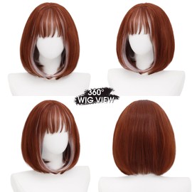 Copper White Bob Wig with Bangs, Short Straight Synthetic Wig for Women
