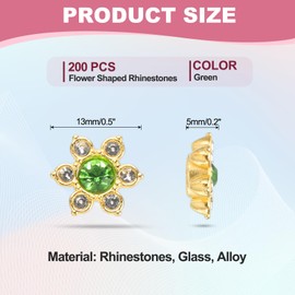 PATIKIL 200 Pcs Flower Crystal Rhinestone Embellishments, 13mm Flatback Glass Rhinestones with Craft Gems Crystal Decoration Button for Clothes DIY Crafting Jewelry Making, Green